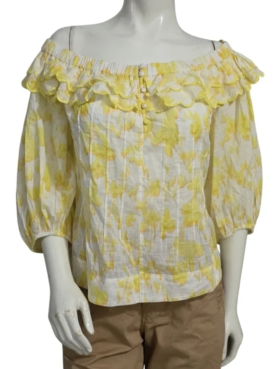 Anthropologie Maeve Off The Shoulder Ruffled Yellow Blouse NWT Size M - Picture 2 of 14